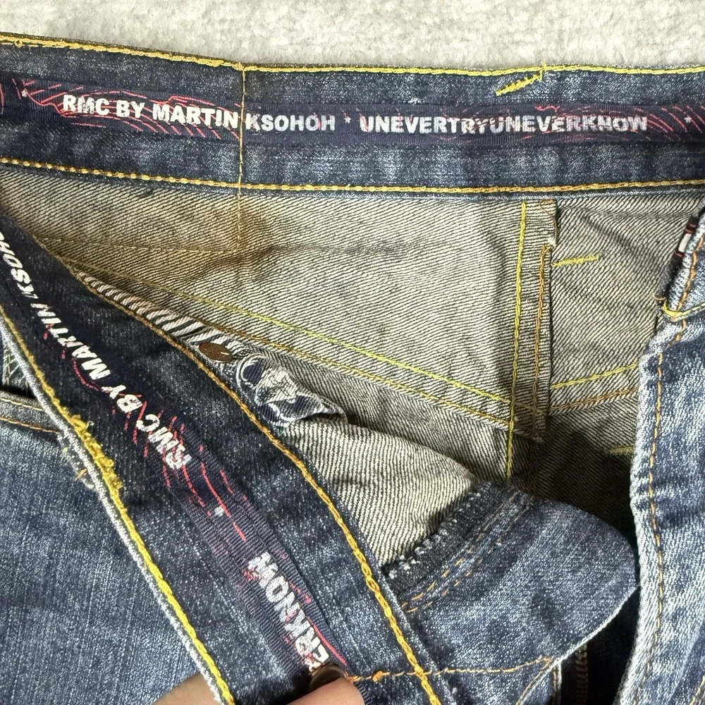 RMC Martin Ksohoh Red Monkey Company Mens Indigo Graphic Jeans Wave Logo 30x34
